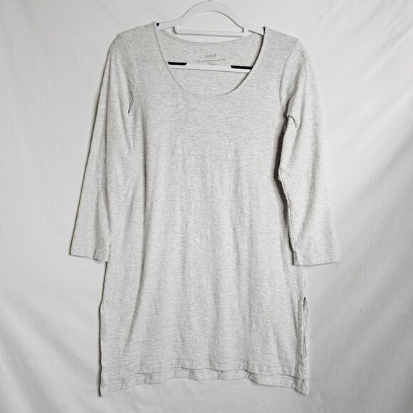 J JILL PureJill High Low Tunic Top LIGHT GRAY size S Tall 3/4 Sleeve 100% Cotton - Picture 2 of 5